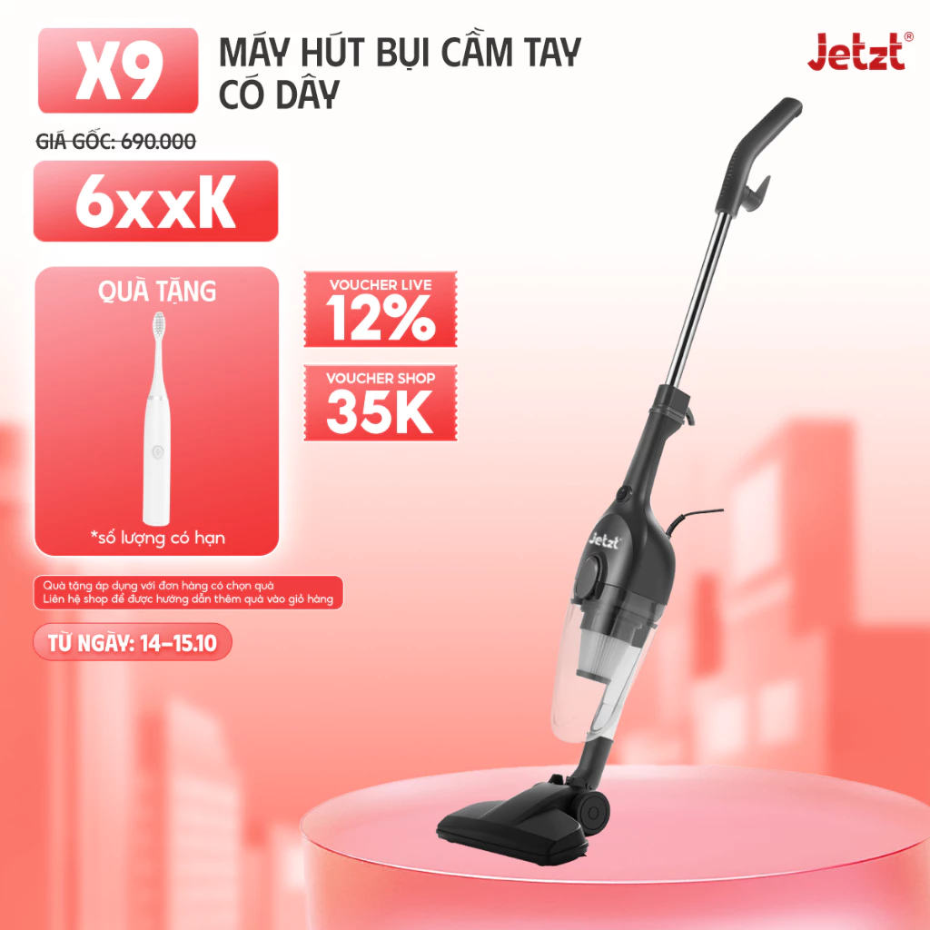 Máy hút bụi cầm tay có dây 3in1 JETZT X9, lực hút 19.000PA, hệ thống lọc bụi đa tầng