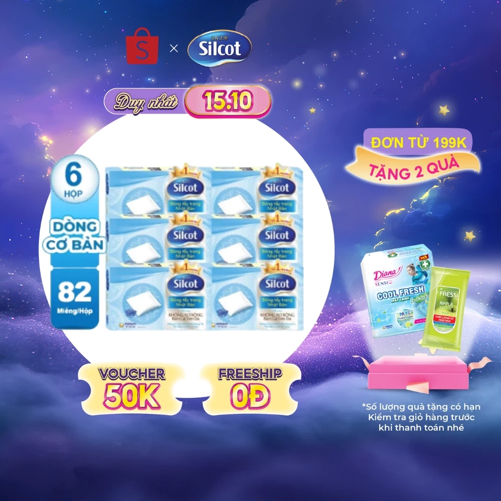 Bộ 6 hộp Bông trang điểm (bông tẩy trang) Silcot 82 miếng/hộp