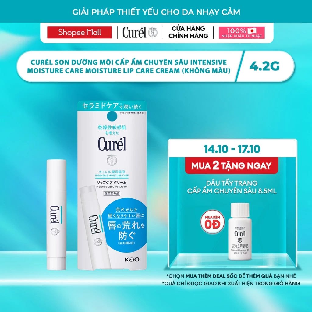 Son Dưỡng Môi Cấp Ẩm Chuyên Sâu Curel Intensive Moisture Care Moisture Lip Care Cream 4.2g Không Màu