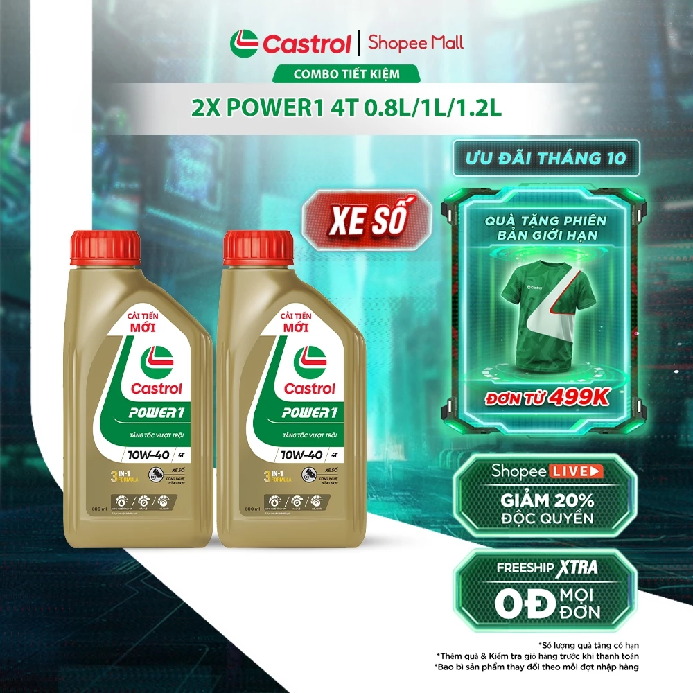 COMBO 2 Dầu nhớt xe số Castrol POWER1 4T 10W-40 (0.8L/1L/1.2L)