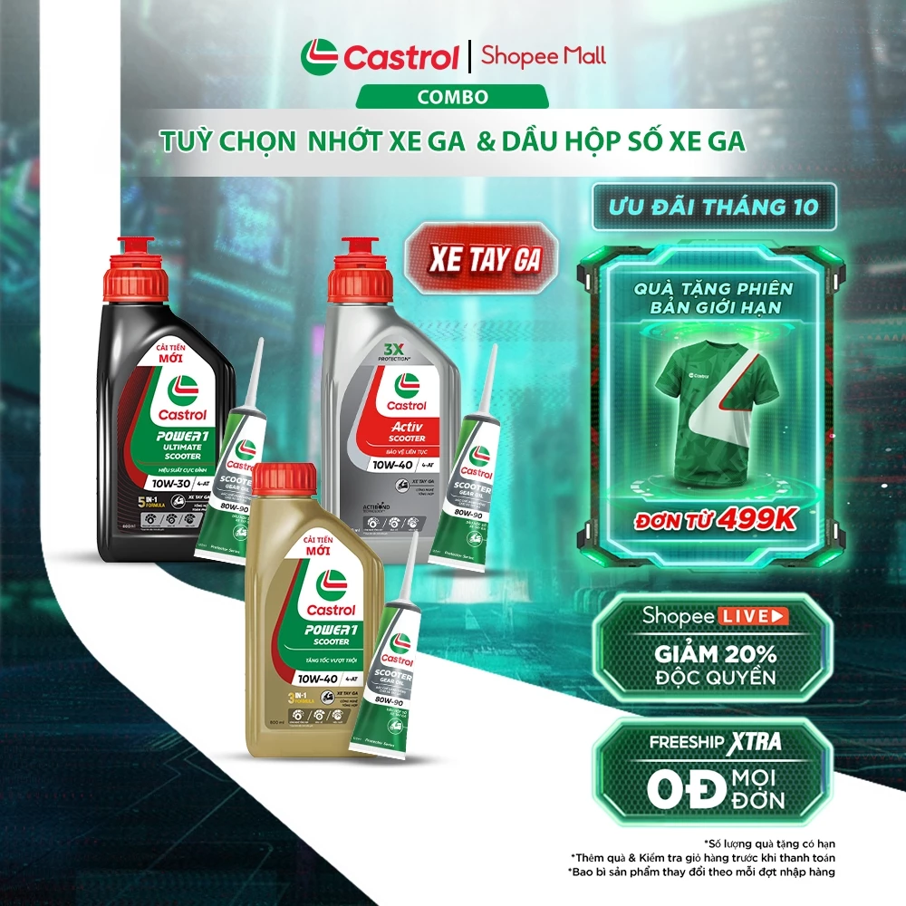 COMBO tiện dụng CASTROL Dầu nhớt và Dầu hộp số xe tay ga (0.8L/1L/1.2L + 120mL)