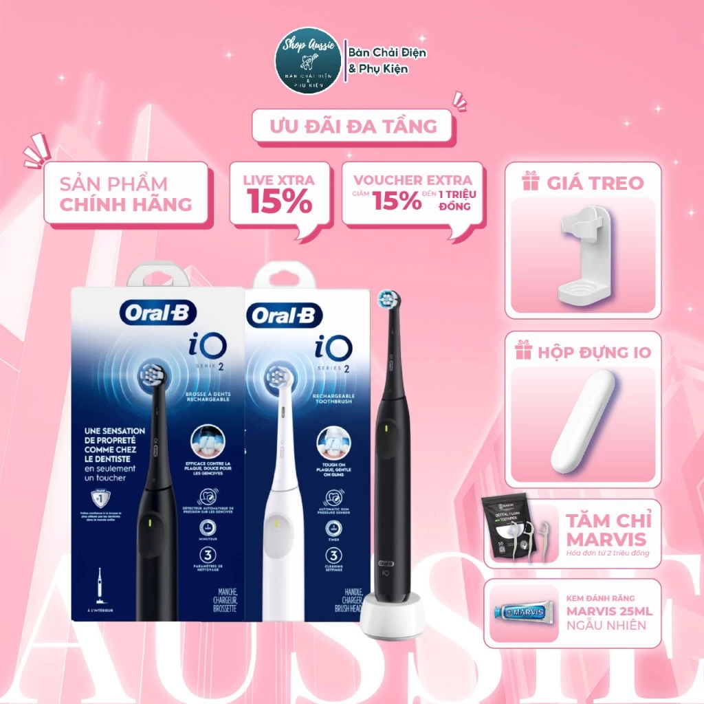 Bàn Chải Điện Oral-B iO Series 2 - 3 Chế Độ Làm Sạch, Cảm Biến Áp Suất, Hẹn Giờ 2 Phút, Sử Dụng Dễ Dàng Với 1 Nút Bấm