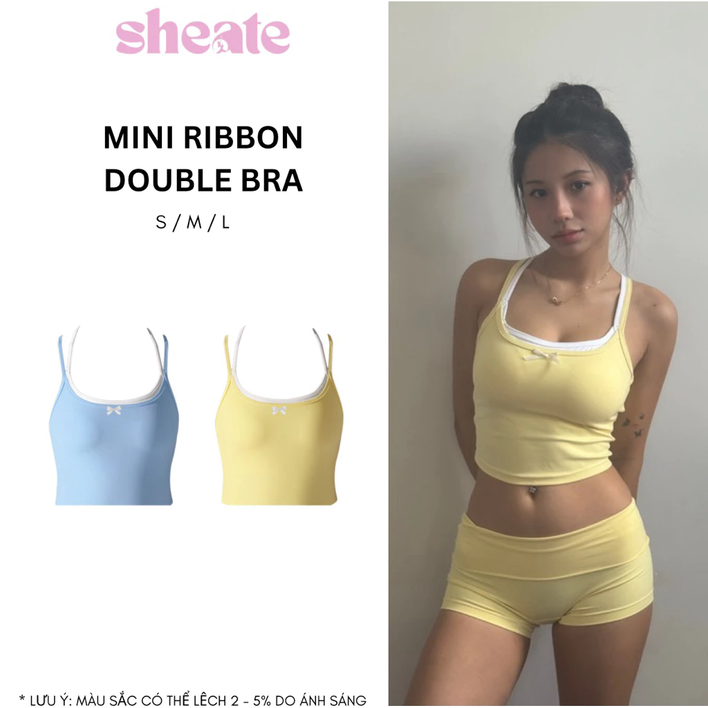 MINI RIBBON DOUBLE BRA - áo bra thể thao mút liền đính nơ
