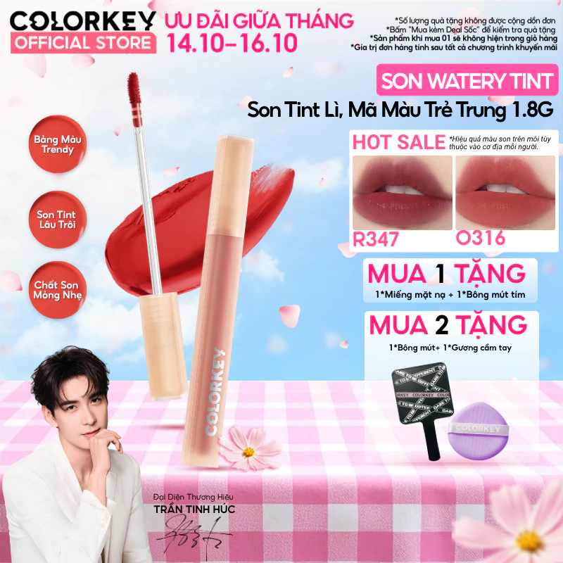 Son COLORKEY Watery Tint Bền Màu Lâu Trôi, Không Dính Cốc, Siêu Mịn Môi 1.8g