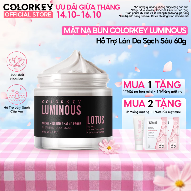Mặt Nạ Bùn COLORKEY LUMINOUS Làm Sạch Da Không Gây Khô Da Khi Dùng 60g/hũ