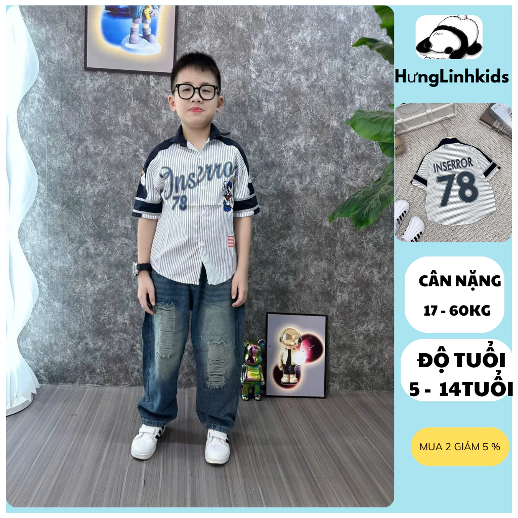 Sét Bộ Bé Trai Ngầu Chất Hưng Linh Kids Sét Bộ Phối Áo Sơ Mi Cộc Tay Quần Bò Ngẫu Chất Phong Cách Năng Động-----