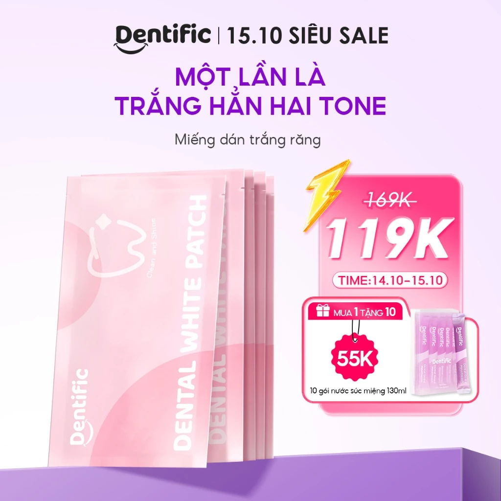 Miếng dán trắng răng Dentific sạch mảng bám, hỗ trợ cải thiện ố vàng răng miệng, hộp 5 miếng trắng răng
