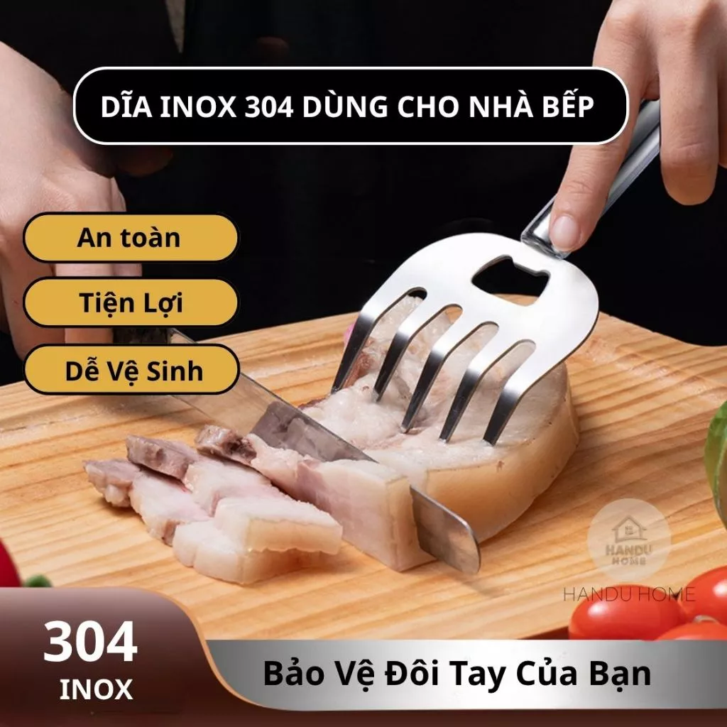 Dĩa Inox 3in1 Đa Năng Cao Cấp, Dụng Cụ Nhà Bếp Inox 304 Gắp Nóng Đa Năng, Xé Gà, Bật Nắp Bia, Chống Gỉ, An Toàn