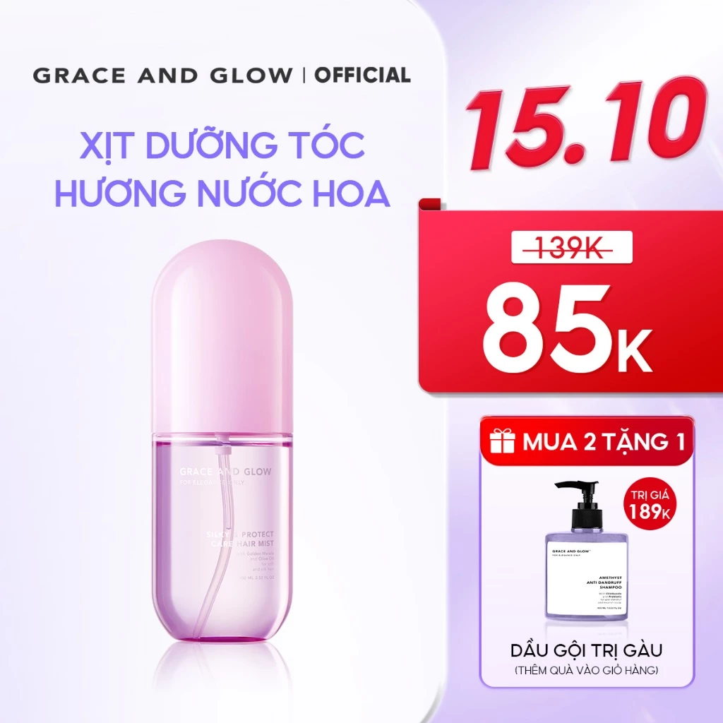 Xịt dưỡng tóc Grace and Glow Black Opium không cồn Hair Mist Spray with Golden Marula + Olive Oil 100ml xịt thơm tóc