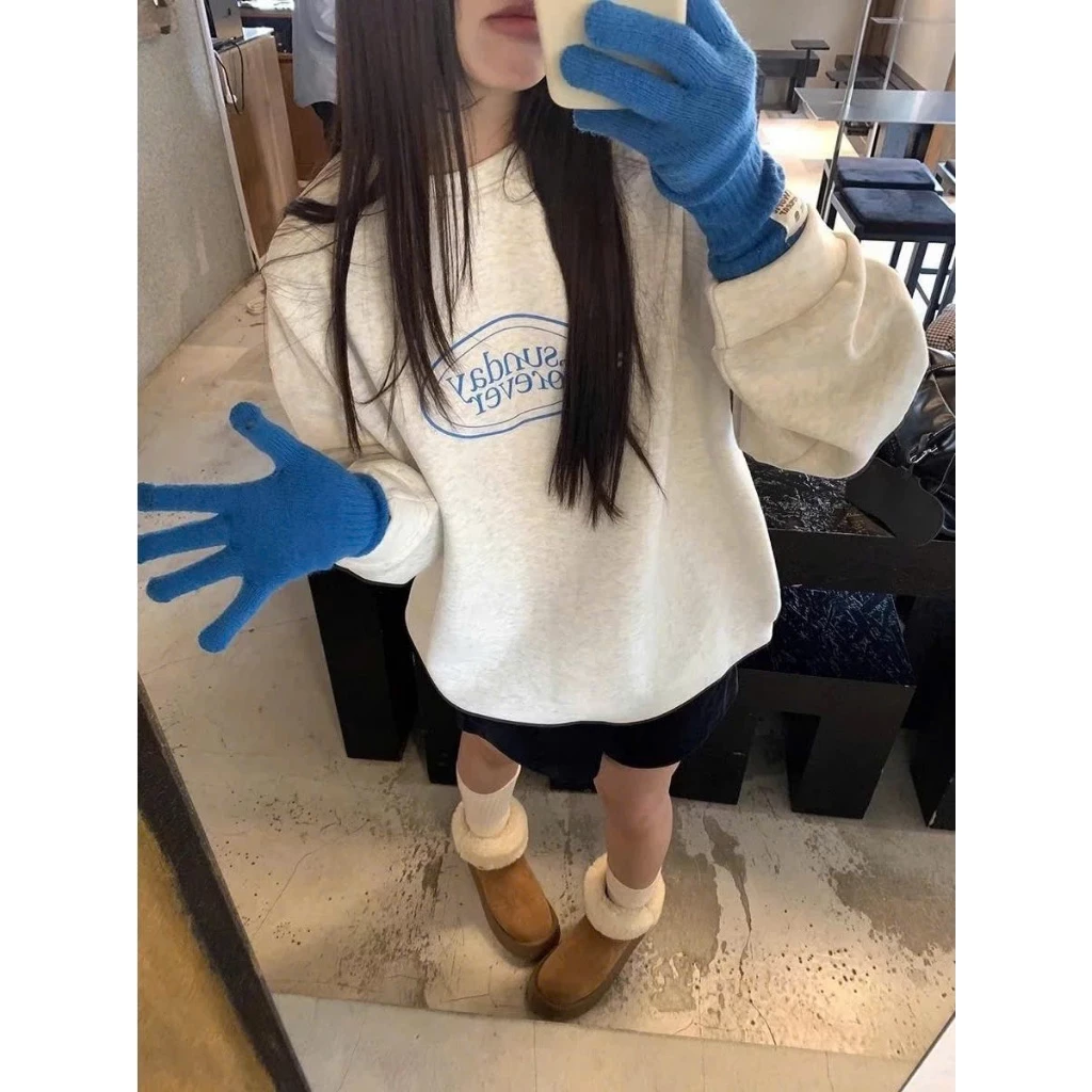 [DEAL MỞ BÁN] Áo Sweater Cổ Tròn Nữ Sunday Vải Nỉ 2 Da Dáng Rộng Tay Dài Dày Dặn, Tôn Dáng, Màu Xám Phong Cách Hàn Quốc,