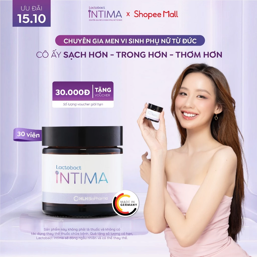 Men vi sinh phụ khoa Lactobact Intima bổ sung lợi khuẩn, Cranberry, D-Mannose từ Đức 1 hộp 30 viên