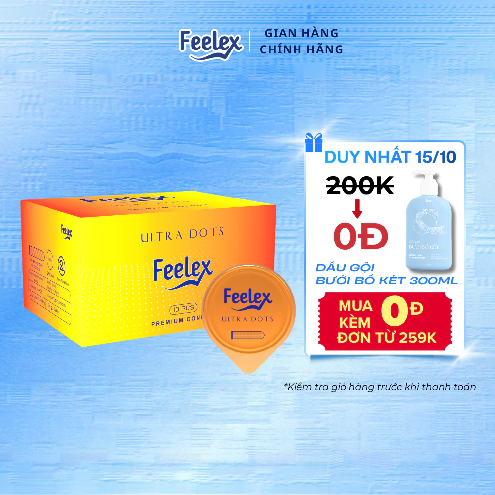 Bao cao su Feelex gân gai, nhiều gel bôi trơn - Hộp 10 bcs