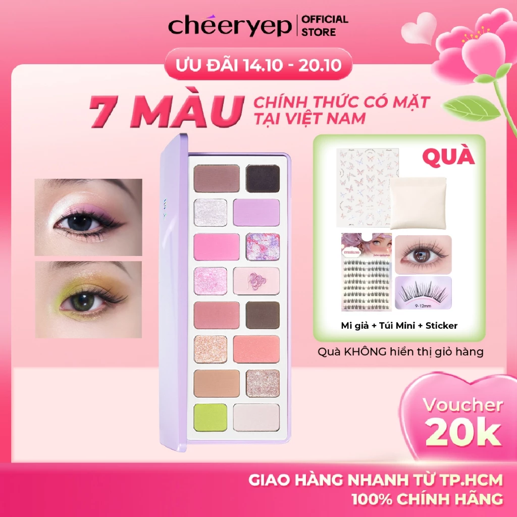 Bảng Phấn Mắt Cheeryep 16 Ô Đa Năng Phấn Mịn Lên Màu Chuẩn Nhũ Lấp Lánh Trang Điểm Nhiều Tông Màu