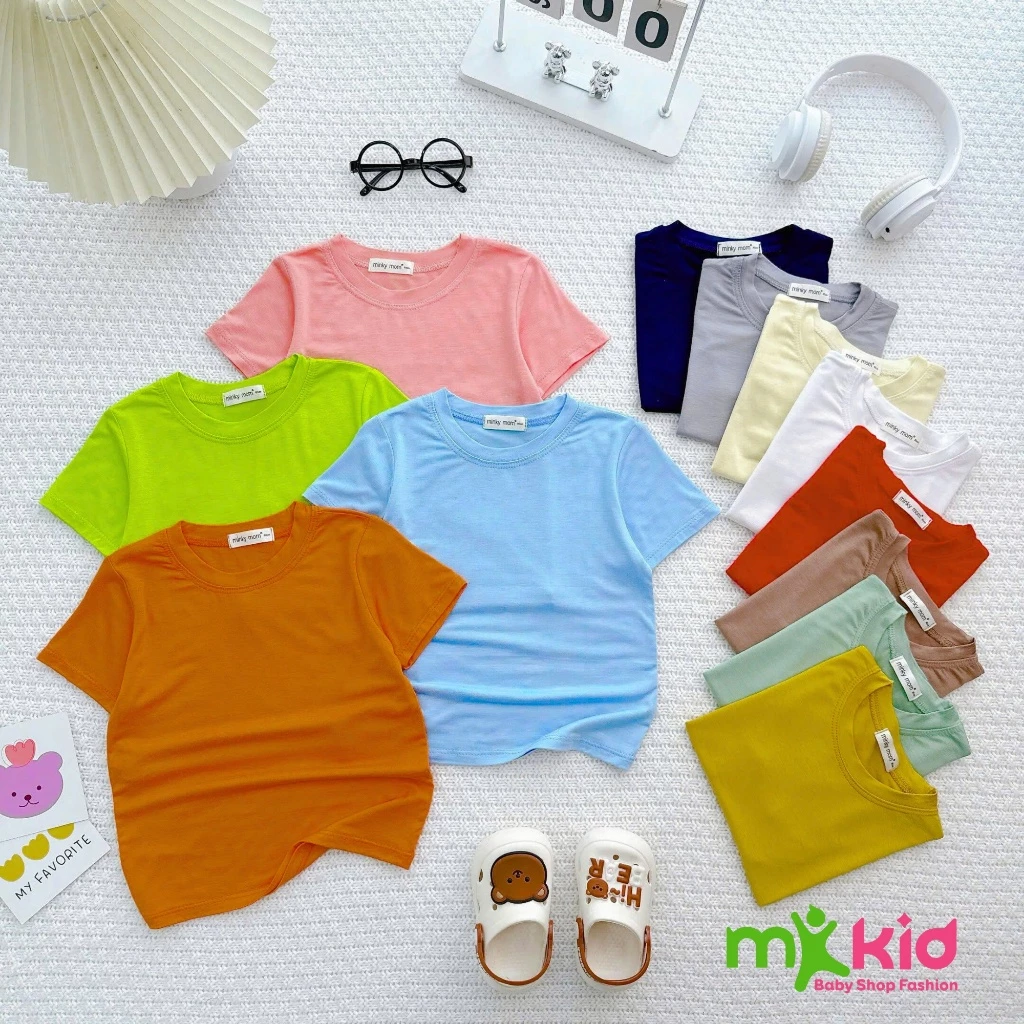Áo Thun Trơn Basic cho Bé Trai Bé gái 7-27KG. Chất liệu thun lạnh mềm mát, co giãn, thấm hút mồ hôi