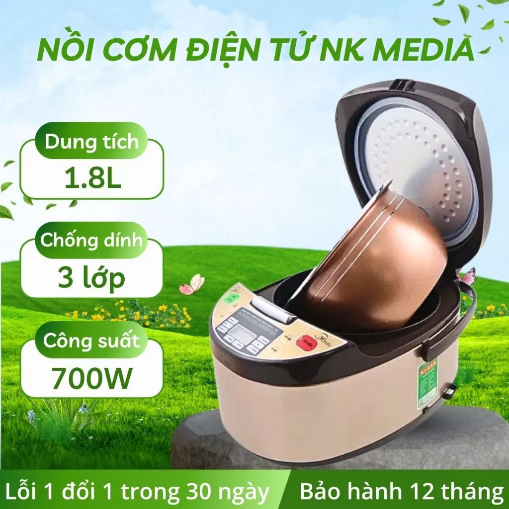 Nồi cơm điện tử NK Media 1870 dung tích 1.8L, nồi cơm kỹ thuật số gia đình chế độ hẹn giờ thông minh