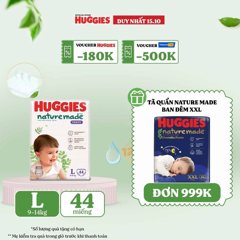 Tã Quần Huggies Platinum Nature Made M58/L44/XL38/XXL26