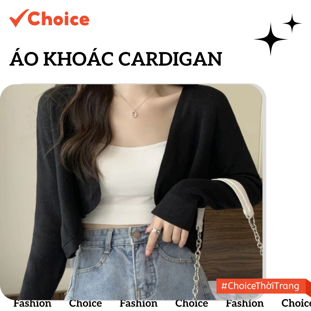 Áo Khoác Cardigan Choice FS1-2213-1534 Mỏng, Màu Đen, Freesize