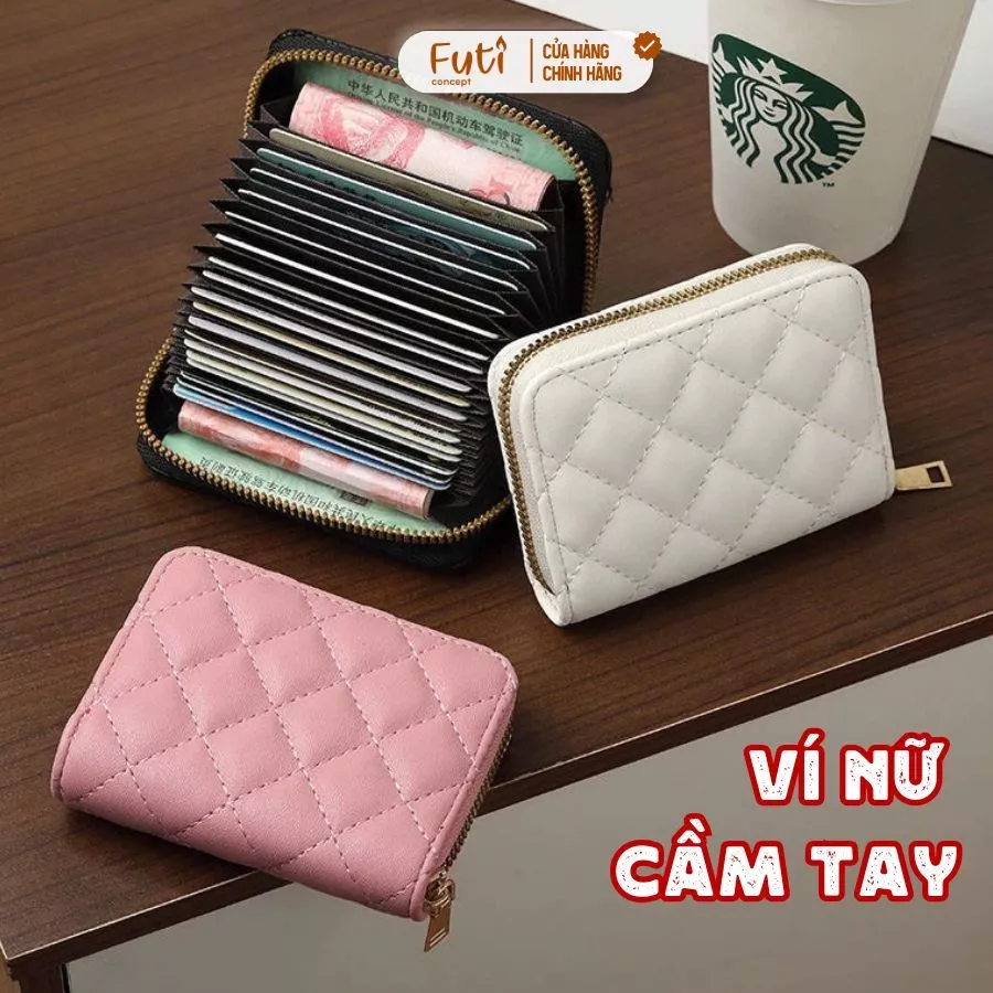 Ví Nữ Mini Nhiều Ngăn, Ví Nữ Cầm Tay Mini Thêu Họa Tiết Phong Cách Hàn Quốc