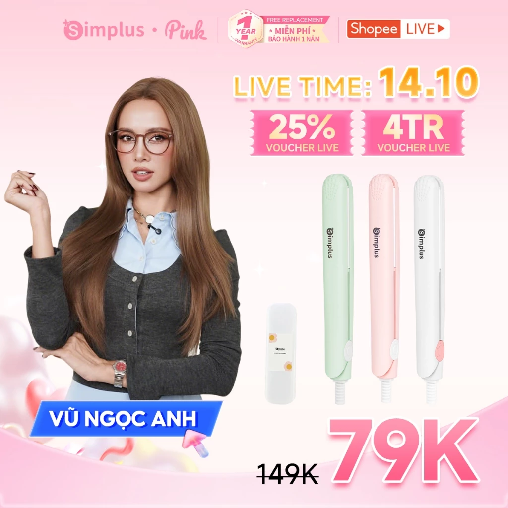 Simplus Pink Máy Duỗi Tóc Mini 2in1 - Làm Nóng Nhanh - Nhỏ Gọn Tiện Lợi ZFBA004- Bảo Hành 1 Năm 1 Đổi 1