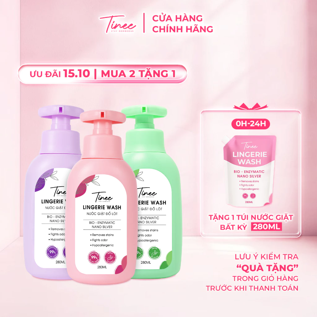 Nước Giặt Đồ Lót Chuyên Dụng Tinee 280ml - Bản Nano Bạc Hạn Chế Nấm Khuẩn, Dịu Nhẹ