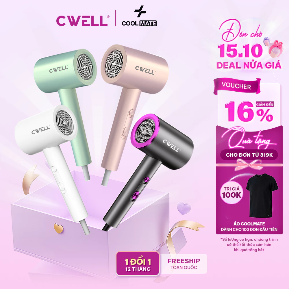 Máy sấy tóc CWELL C10HD công suất lớn 2500W, 6 chế độ sấy kép đa năng, thiết kế thời trang hiện đại