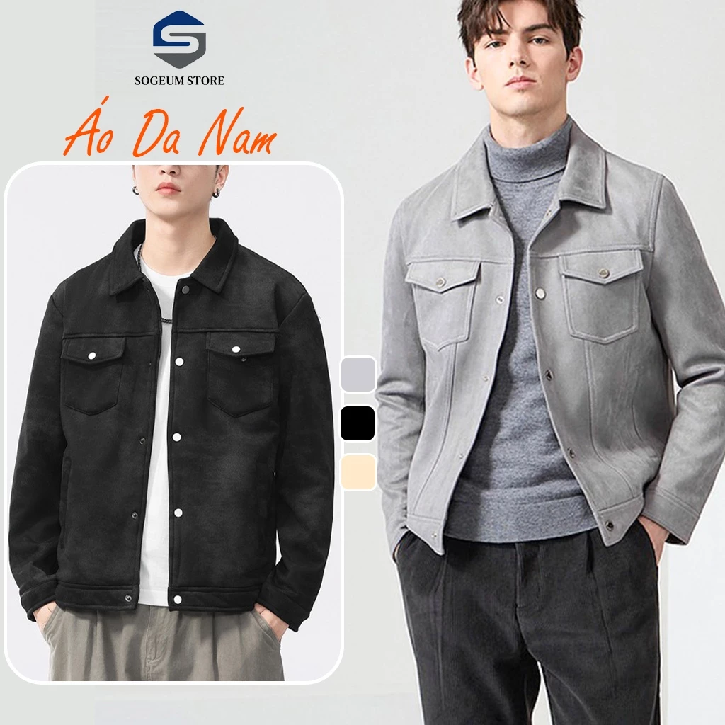 Áo khoác ngoài Da Lộn Túi hộp nam nữ mùa đông, Áo da nam thu đông form rộng bigsize cao cấp Sogeum