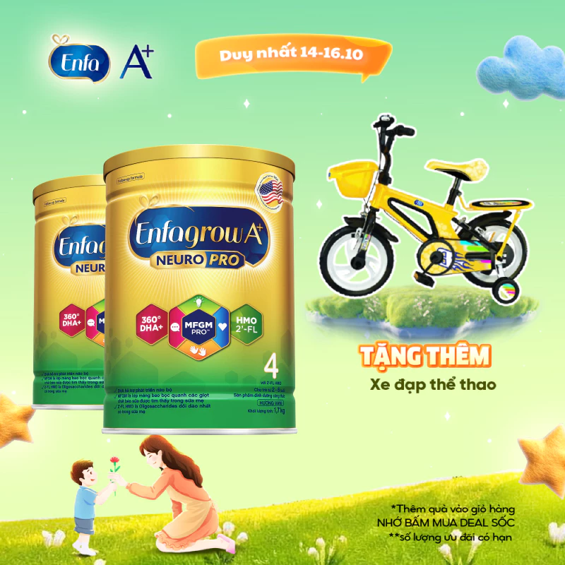 Bộ 2 lon sữa bột Enfagrow A+ Neuropro 4 với DHA giúp phát triển não bộ cho trẻ từ 2-6 tuổi - 1.7kg/lon