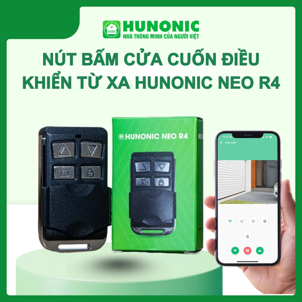 Nút Bấm Cửa Cuốn Điều Khiển Từ Xa, Remote Hunonic NEO R4 thiết kế gọn nhẹ, dễ dùng