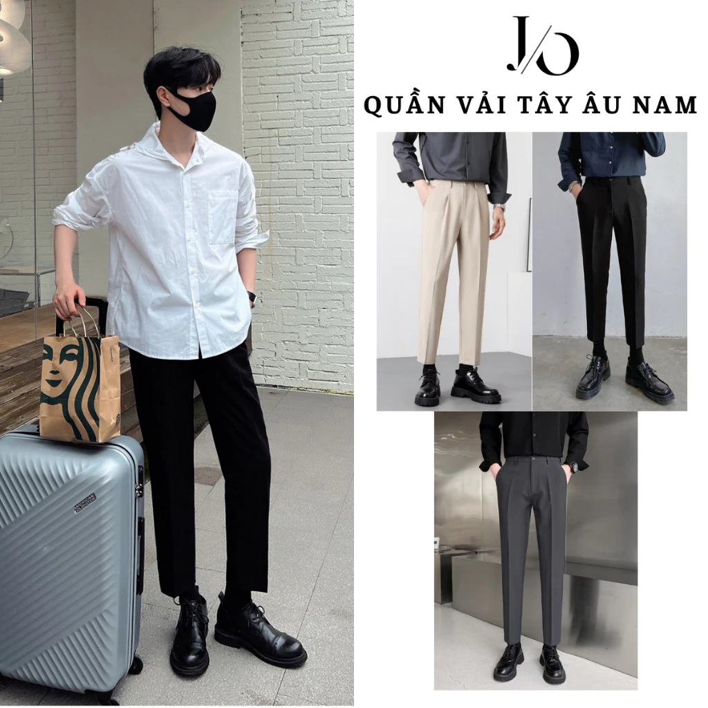 Quần Âu Nam Dáng Baggy Suông Ống Rộng Cạp Cao Quần Âu Nam Vải Không Nhăn Co Giãn Phong Cách Hàn Quốc