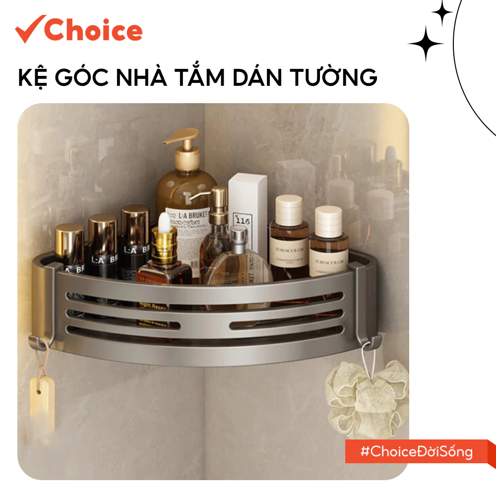 Kệ Góc Nhà Tắm Choice FS1-2213-1286 Dán Góc Tường, Để Đồ, Chất Liệu Nhôm Hàng Không Cao Cấp, Màu Xám