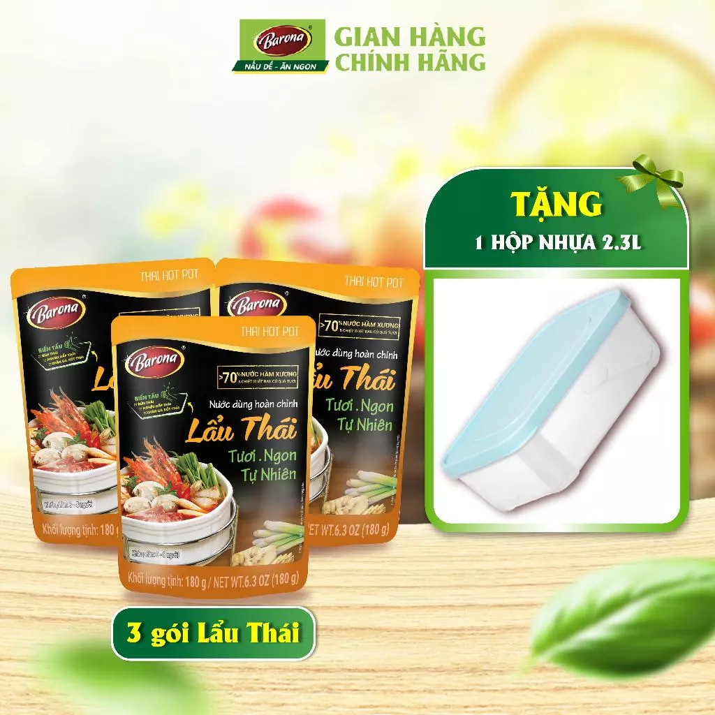 Combo 3 gói Nước dùng Lẩu Thái Barona 180g + [Tặng hộp nhựa]