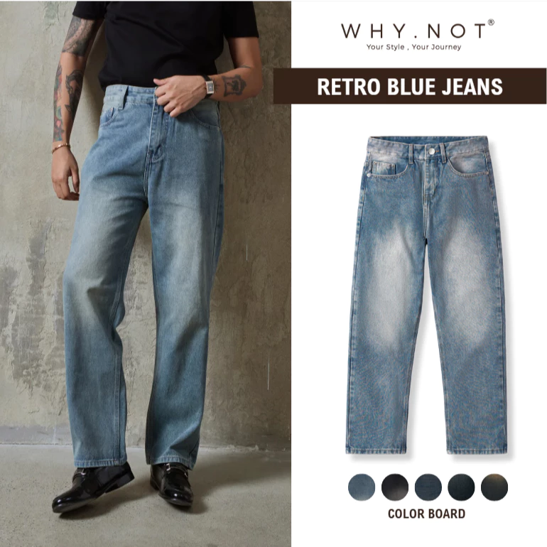 [CHẾ NGUYỄN QUỲNH CHÂU x WHY.NOT] Quần Jean Nam WHY NOT RETRO BLUE JEAN Ống Suông Rộng Màu Xanh Nhạt