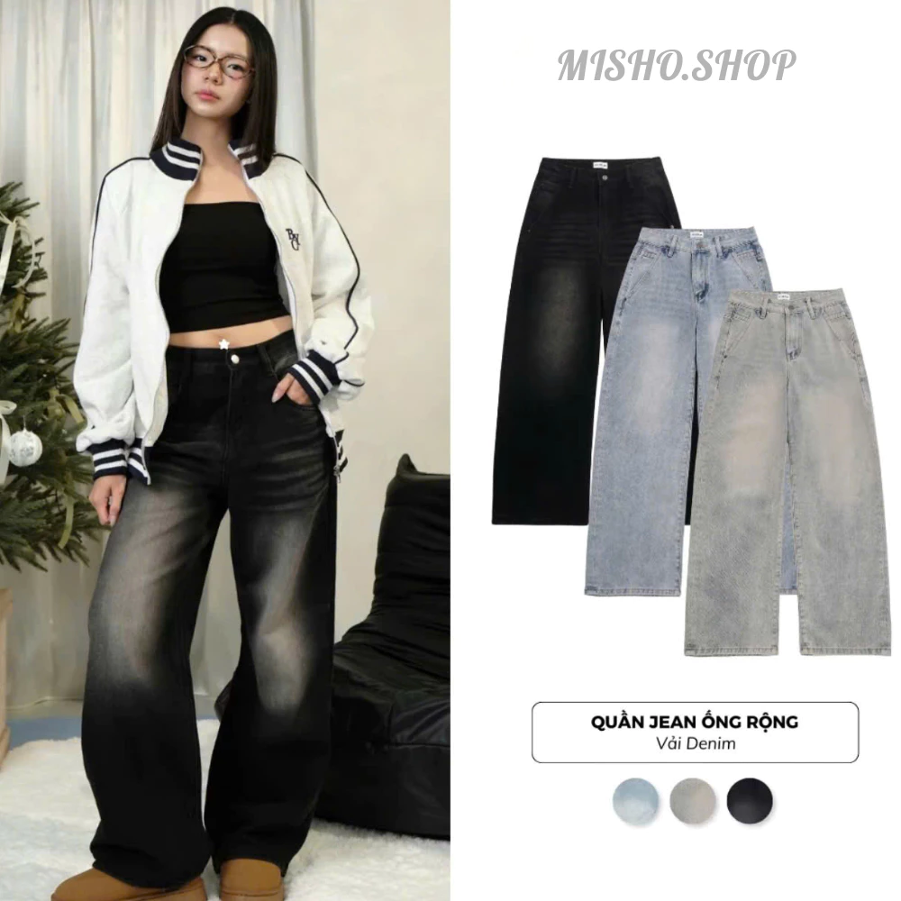 Quần Jean 𝑩𝒚𝒄𝒂𝒎𝒄𝒂𝒎 Ống Rộng Tôn Dáng Quần Bò Wash Màu Unisex Thời Trang Nam Nữ QTD001 - Misho Shop