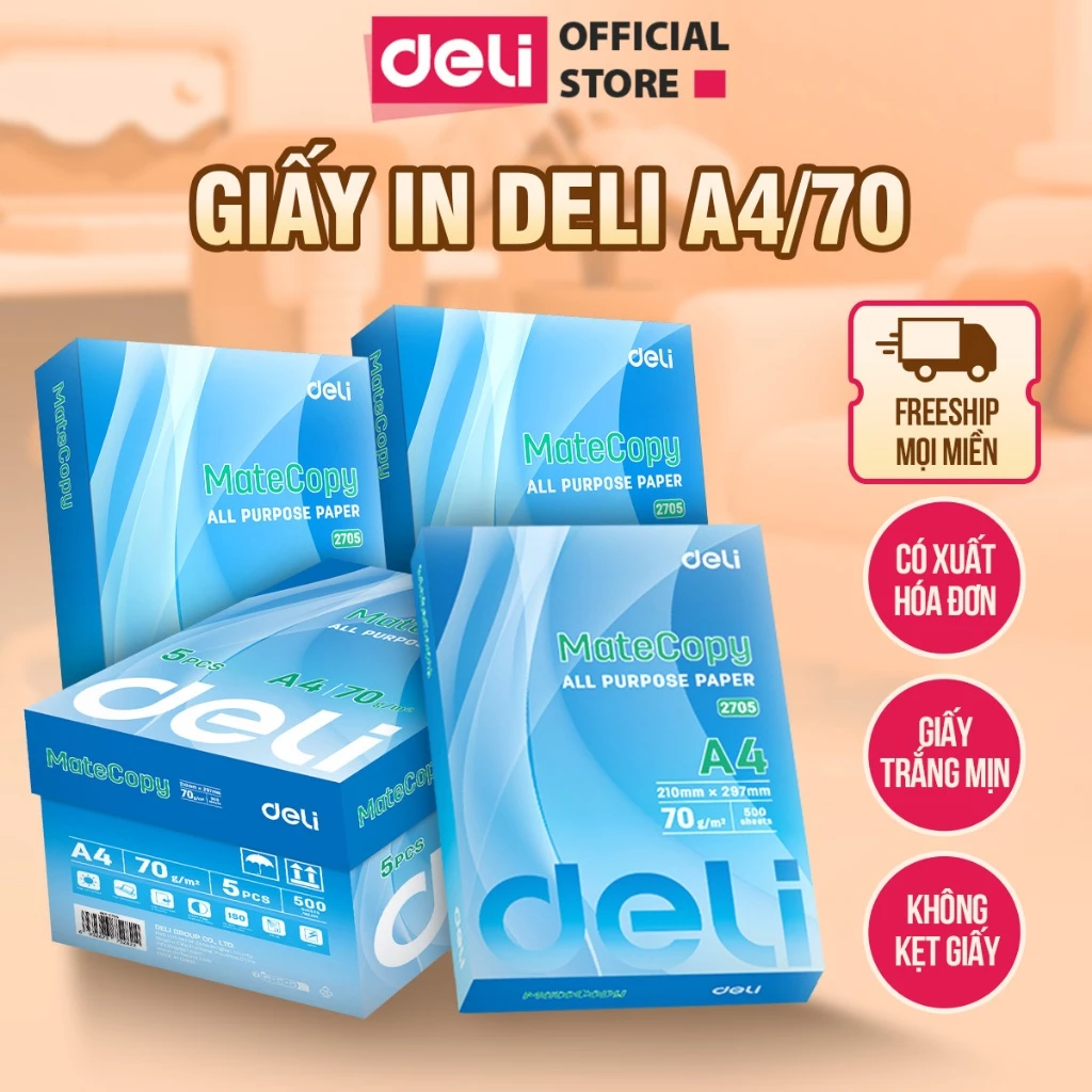 [Deli VPP] 500 Tờ Giấy A4 Deli Giấy In Photo Cao Cấp Chính Hãng Loại Dày - Giấy Vẽ Chống Lóa Mỏi Mắt