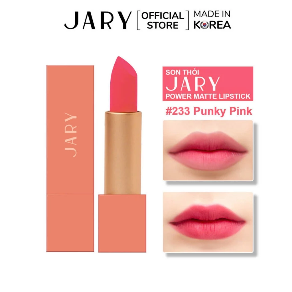 Son Thỏi Lì Cao cấp Jary Power Matte Lipstick 233 Punky Pink - Hồng đỏ