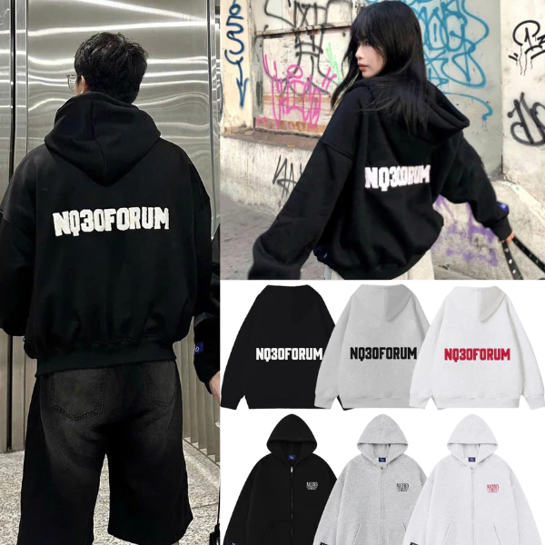 Áo Khóa Zip Hoodie Thu Đông  NQ30 FORUM dày dặn 2 lớp Rộng nam nữ chất nỉ bông mũ to rộng IN Chữ NQ30 FORUM