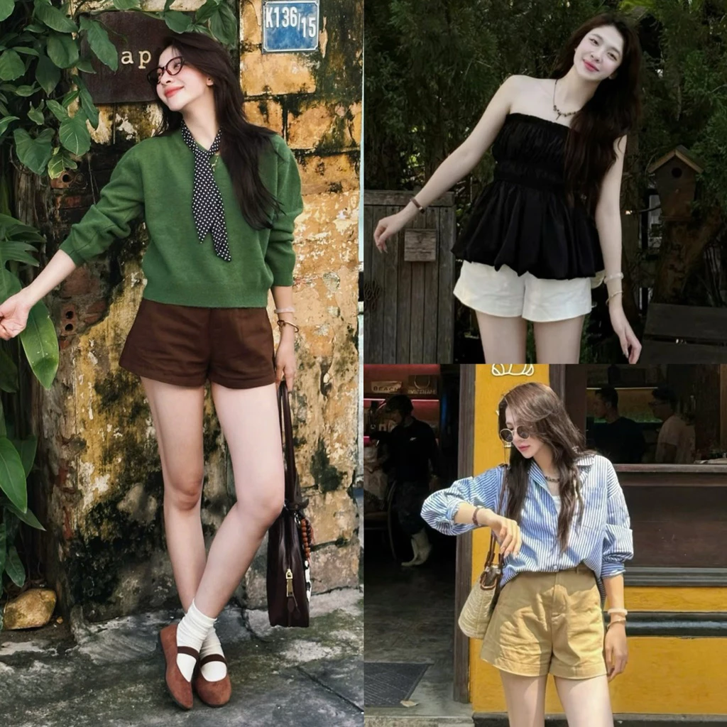 (ẢNH OLDSCHOOL) Quần short nữ KAKI MỀM lưng cao giấu cạp mùa hè Q325