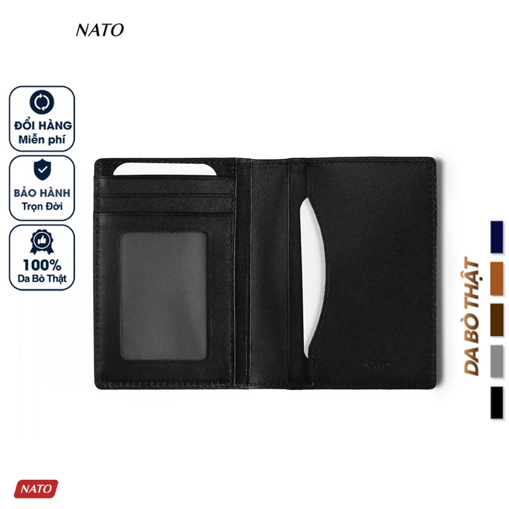 Ví Nam Nữ Nato Mori Da Bò Cao Cấp Đựng Thẻ Dáng Đứng Gập Đôi Bền Đẹp Nhỏ Sang Trọng Màu Đen Xanh Nâu