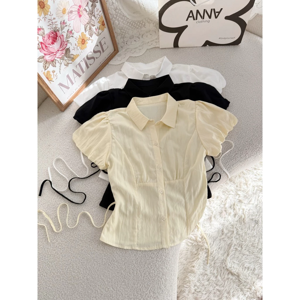 Áo Kiểu Sơ Mi Nữ Đơn Giản Tay Bồng Anna - Nuwi Top