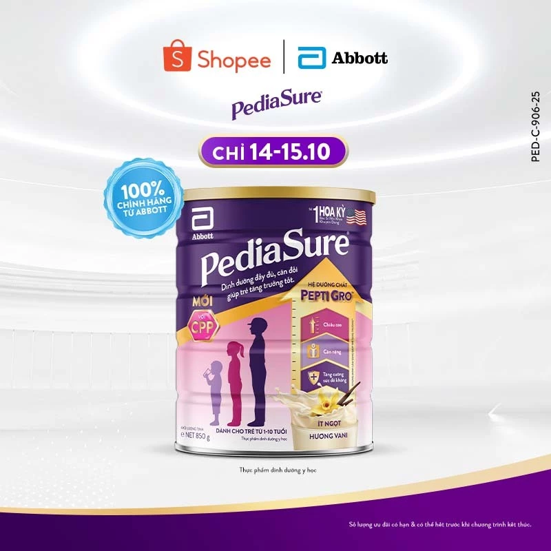 Sữa bột Pediasure 800g hương vani ít ngọt