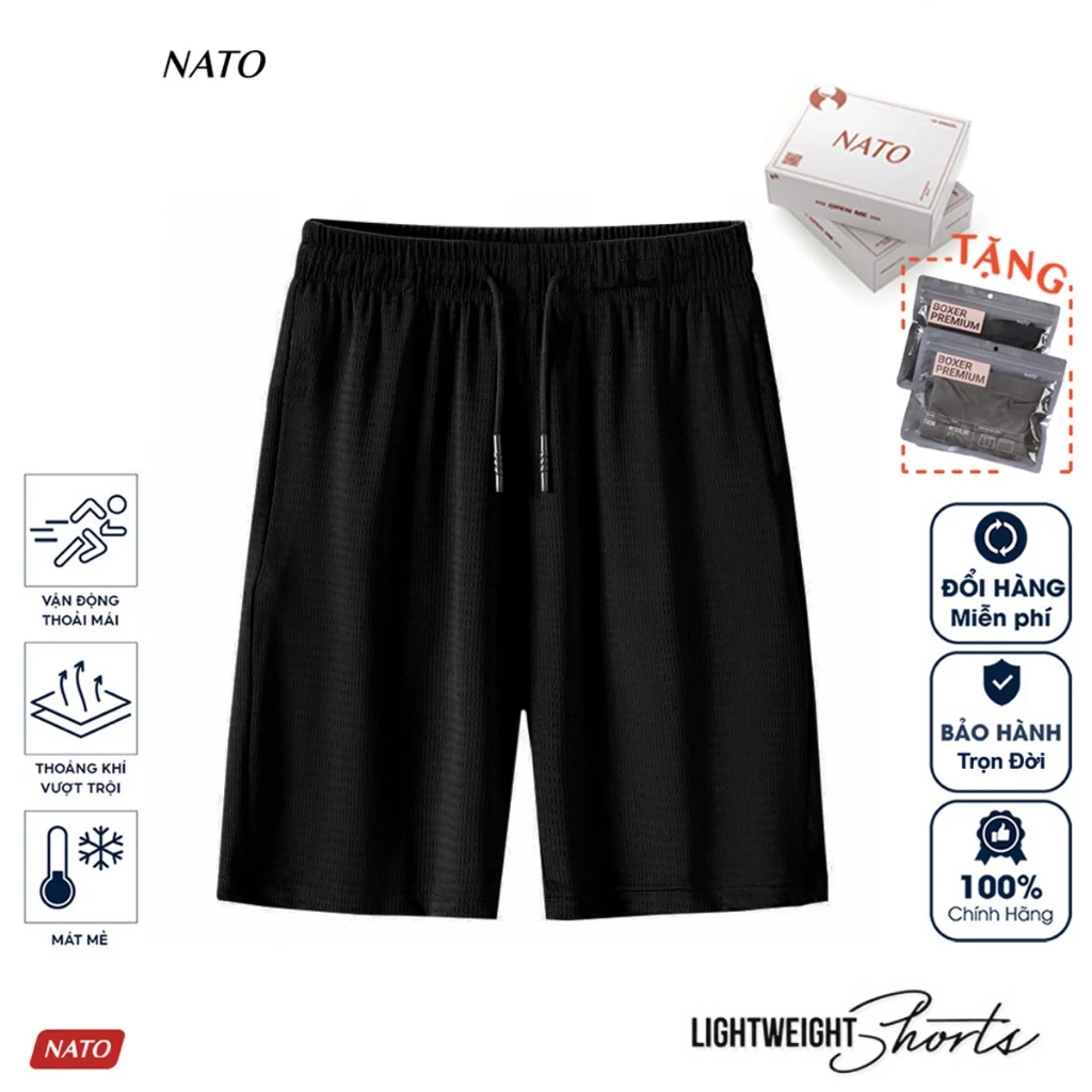 Quần Ngắn Thể Thao Nato Shorts Nam Nữ Vải Cotton Thun Lạnh Có Túi Màu Đen Trơn Co Giãn Thoáng Khí