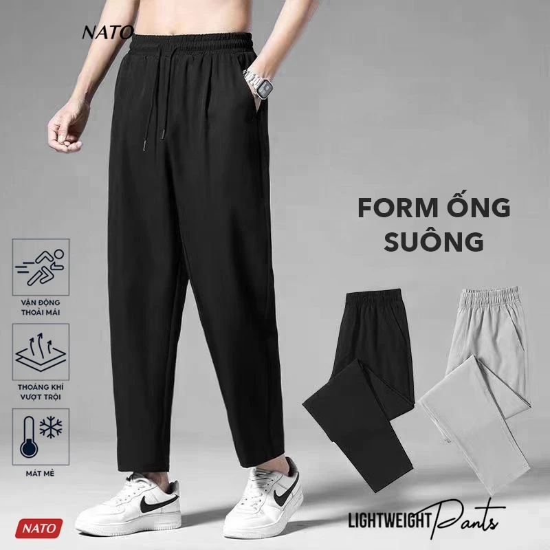Quần Dài Thể Thao Nato Slim Nam Nữ Vải Thun Lạnh Cao Cấp Màu Đen Trơn Có Túi Dày Dặn Ống Rộng Vừa