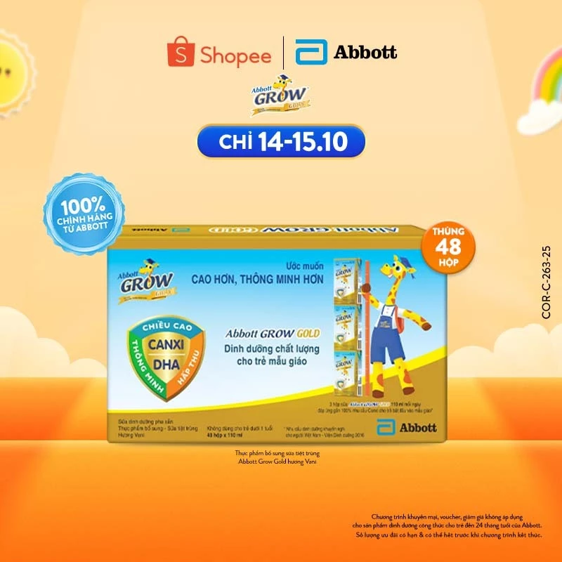 Thùng 48 hộp Sữa nước Abbott Grow Gold 110ml/hộp