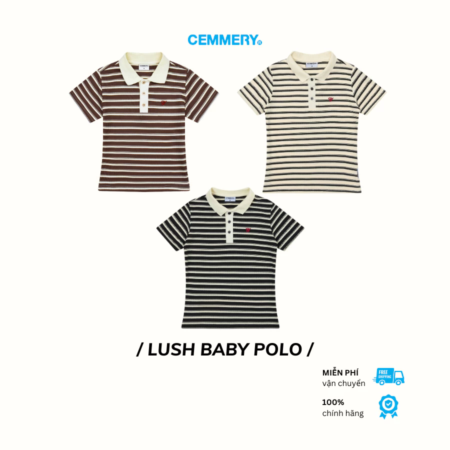 Áo Baby Polo CEMMERY Local Brand Chính Hãng Lush Baby Polo Sọc Nữ Tay Ngắn Logo Thêu 3D Nổi 3 Màu