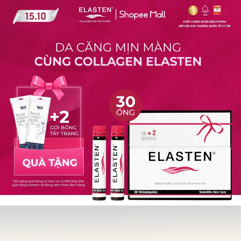 Collagen Elasten Hộp 30 ống x 25ml - Giúp Da Căng Mịn, Chống Lão Hóa, Tóc Chắc Khỏe