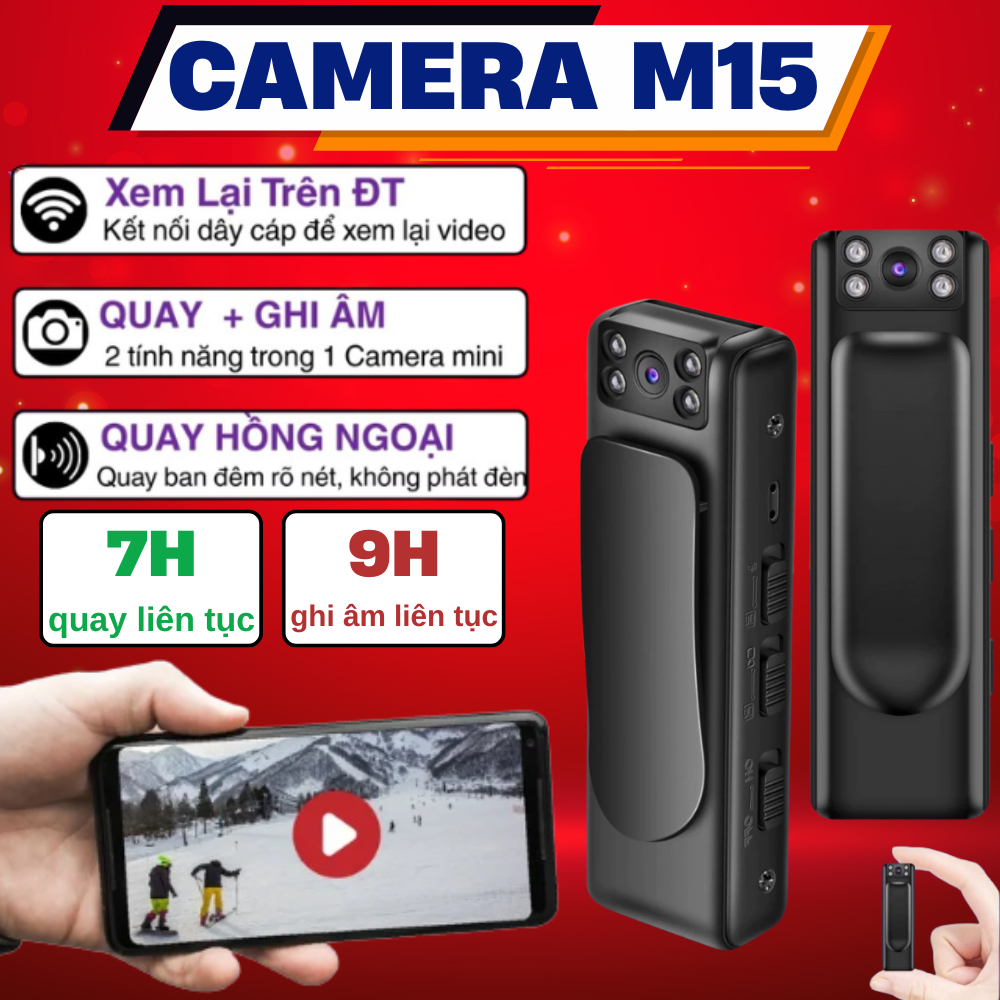 Camera m15 không dây sài pin 10 giờ tiện lợi quay phim mọi nơi, Camera mini…