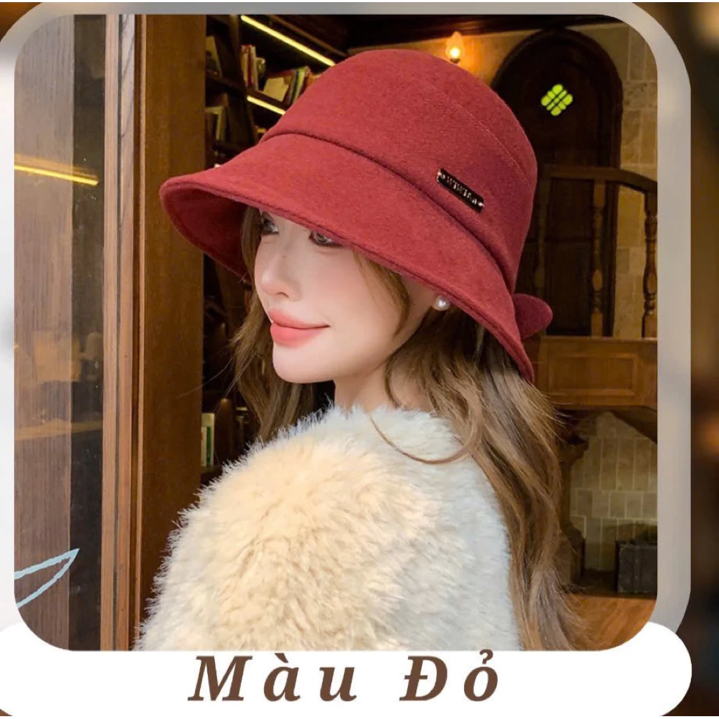 (Freeship) Mũ dạ có nơ tiểu thư xinh xắn, sang chảnh