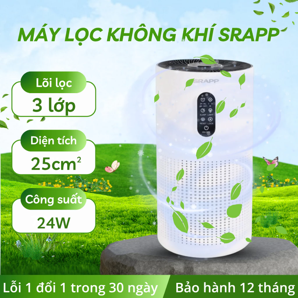 Máy Lọc Không Khí SRAPP SH-AP03 Lọc Sạch Bụi Mịn, Tiêu Diệt Vi Khuẩn Gây Hại, Bảo Vệ Sức Khỏe Gia Đình
