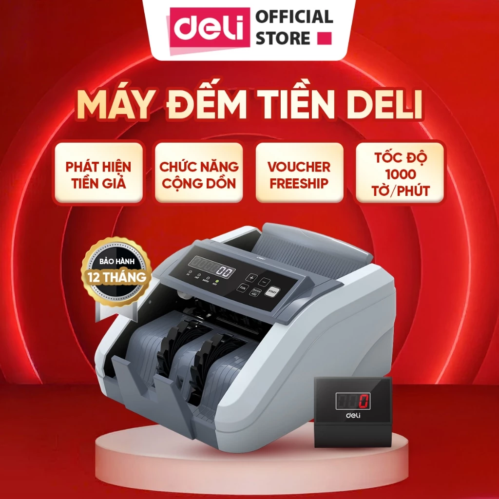Máy Đếm Tiền Cao Cấp Deli – Máy Đếm Tổng Tiền Nhỏ Gọn, Phát Hiện Tiền Giả Chính Xác