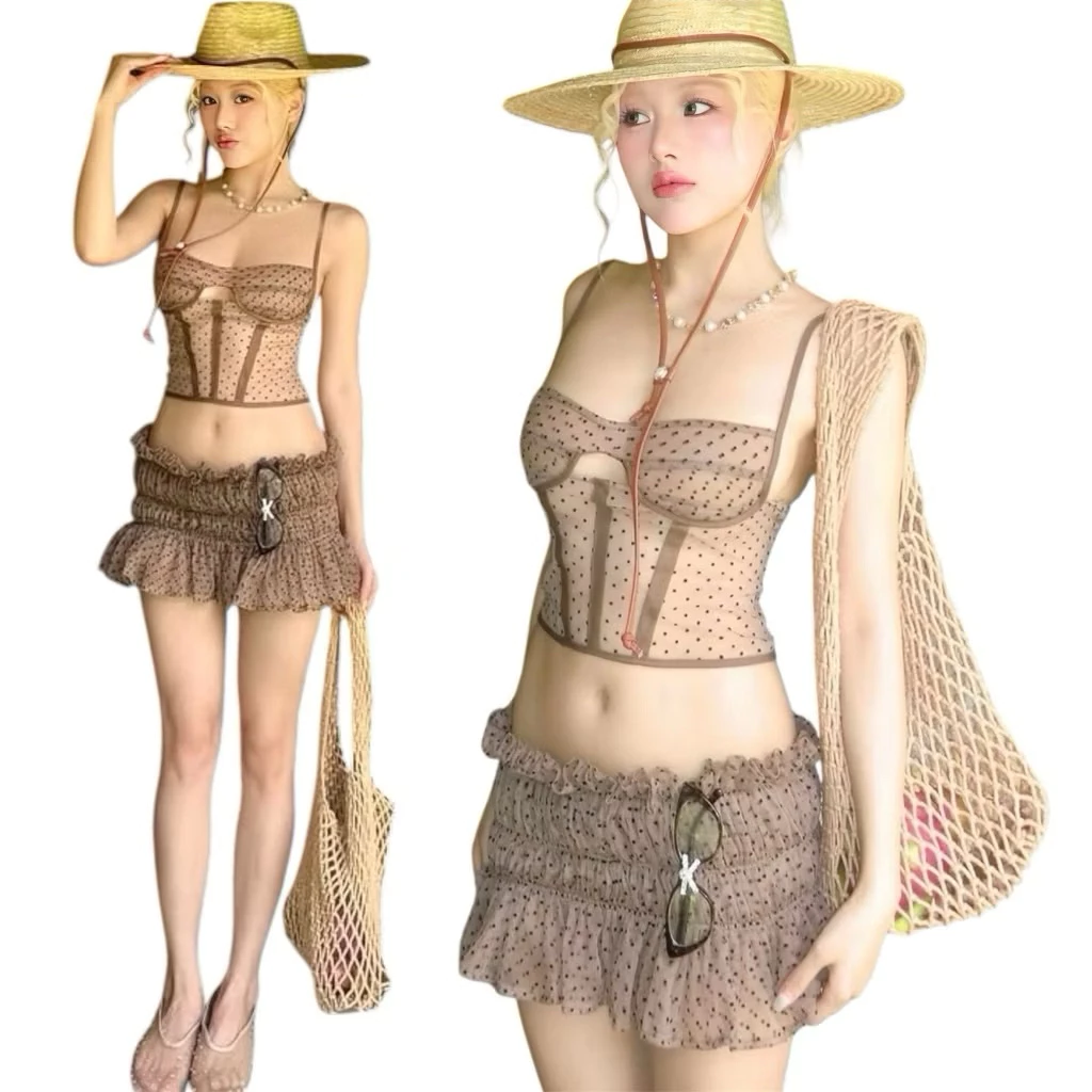 566 - Set Áo Coset Hai Dây + Chân Váy Nhún Đi Biển